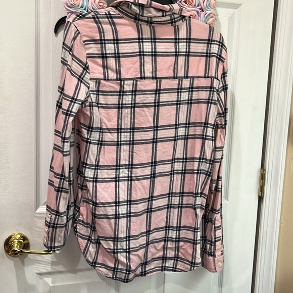 Pink silver sparkle plaid so long sleeve button top - Picture 8 of 10